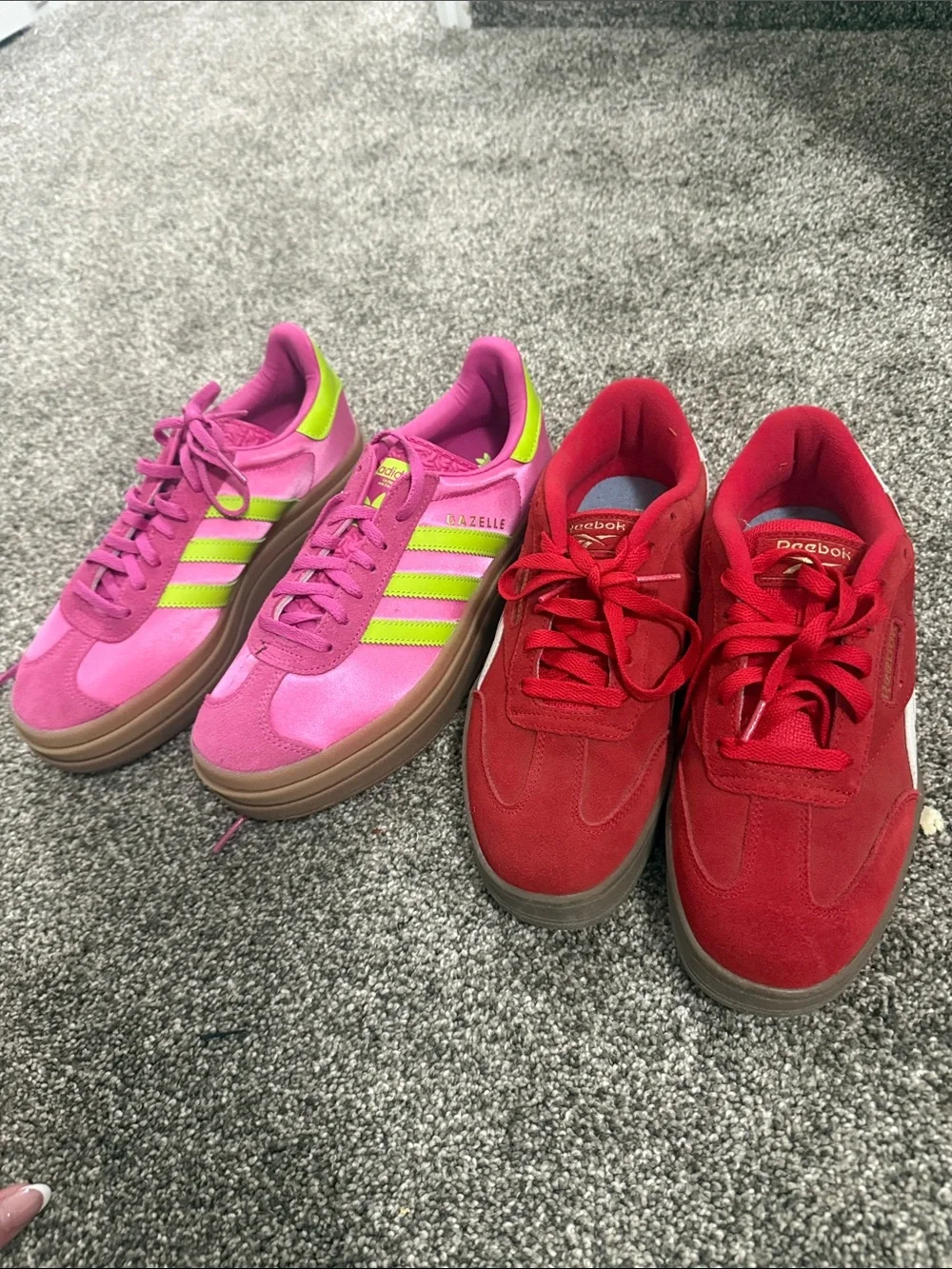 SHOE BUNDLE Adidas Gazelle Women's Pink and Neon Green Sneakers/ Red reebok